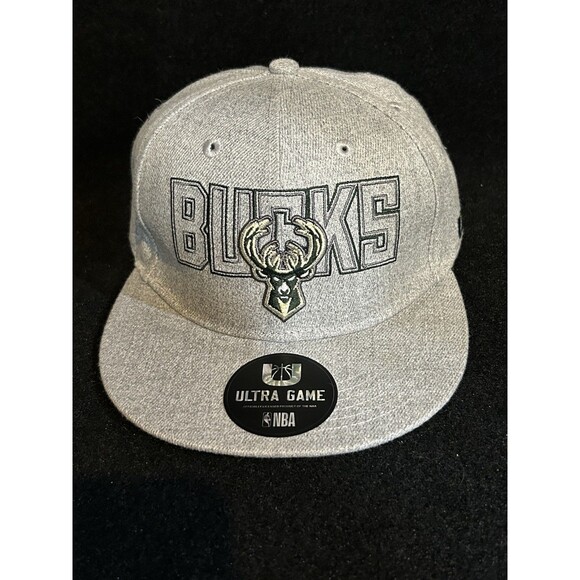 Ultra Game NBA Milwaukee Bucks Snapback Hat/Cap Gray Textured Logo - Picture 1 of 13